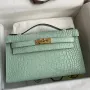 Kelly Pochette Handmade Bag In Vert D'eau Matte Alligator Leather