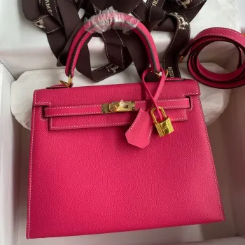 Kelly Sellier 25 Handmade Bag In Peach Epsom Calfskin