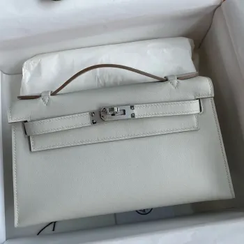 Kelly Pochette Handmade Bag In Pearl Grey Swift Calfskin