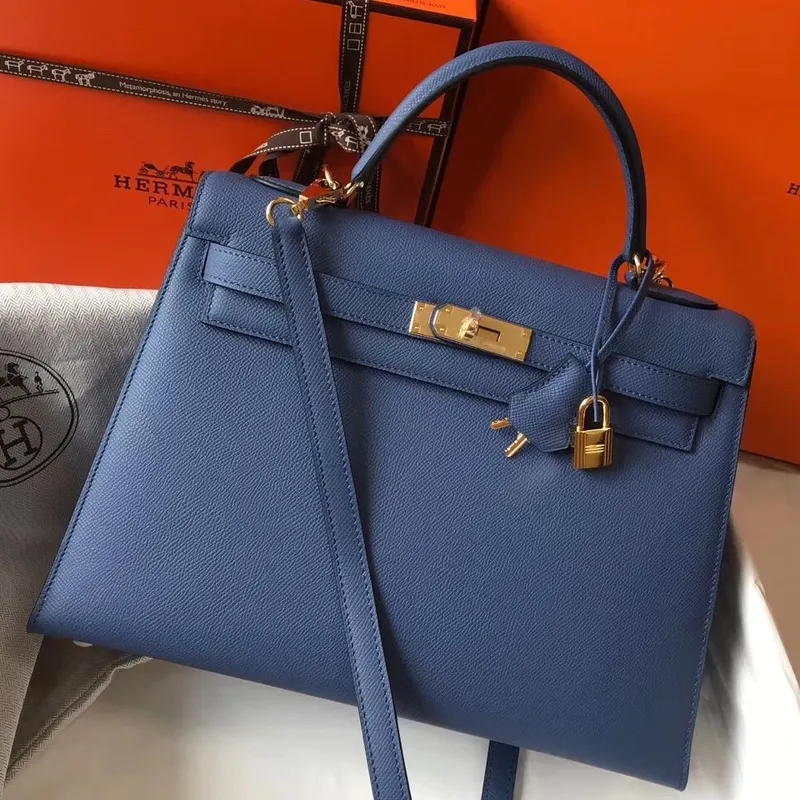 Hermes Blue Agate Epsom Kelly 32cm Sellier Bag