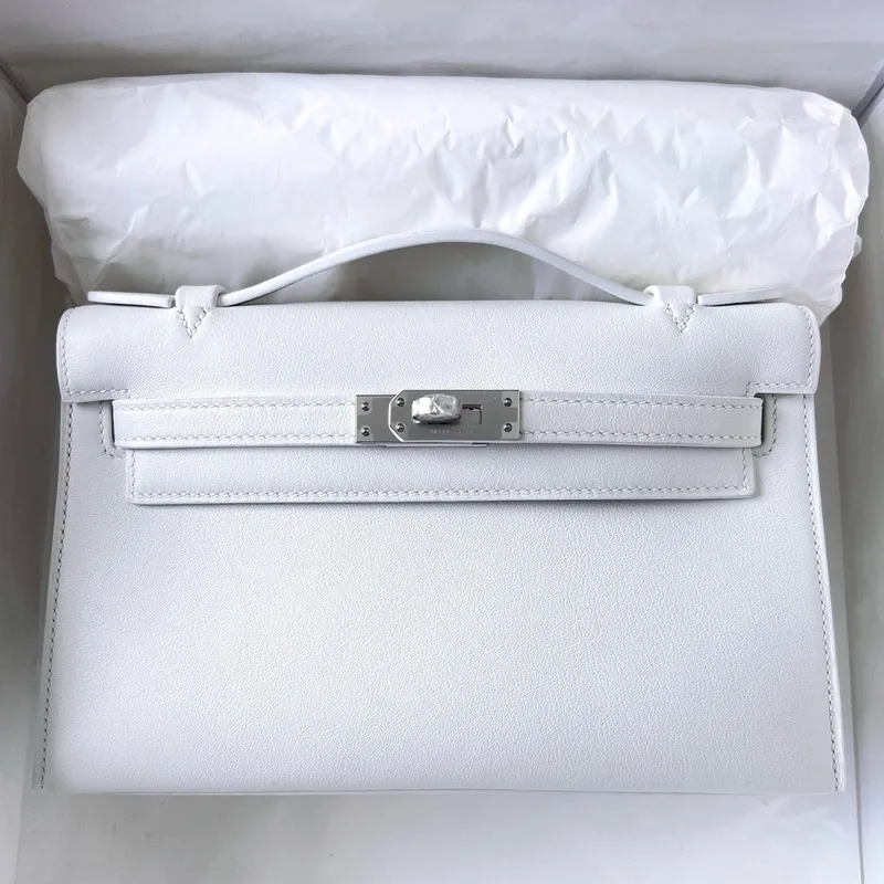 Kelly Pochette Handmade Bag In White Swift Calfskin