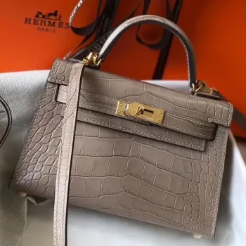 Kelly Mini II Bag In Grey Crocodile Embossed Leather
