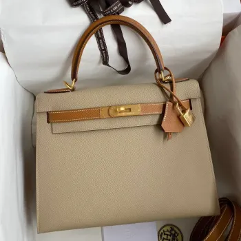 Kelly Sellier 28 Bicolor Bag in Trench and Gold Epsom Calfskin