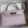 Kelly Mini II Sellier Handmade Bag In Mauve Pale Matte Alligator Leathe
