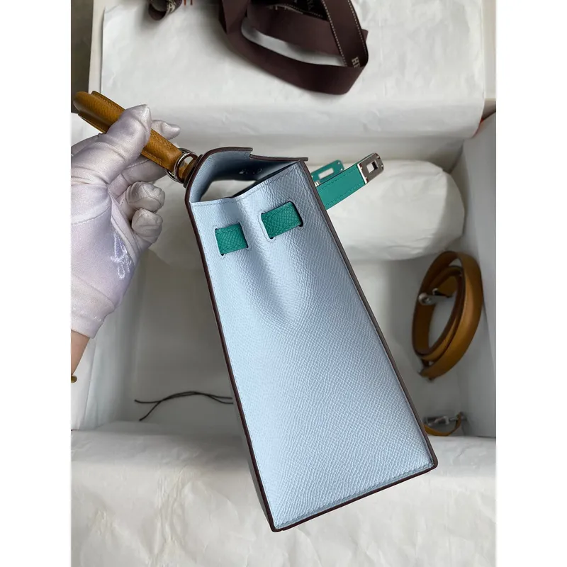 Kelly Sellier 25 Tricolor Bag in Blue/Green/SesameEpsom Calfskin