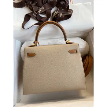 Kelly Sellier 25 Bicolor Bag in Trench and Craie Epsom Calfskin