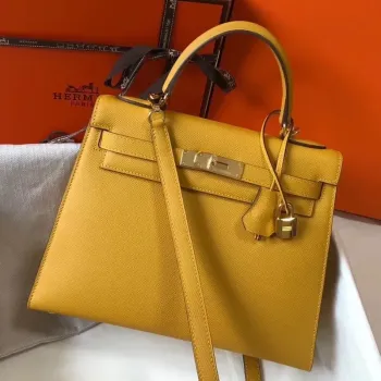 Kelly 28cm Sellier Bag In Yellow Epsom Leather