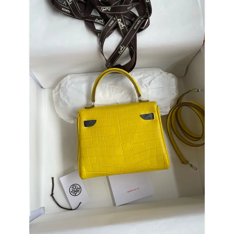 Kelly Doll Bag in Jaune Ambre Matte Alligator Leather