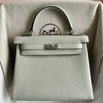 Kelly Retourne 25 Handmade Bag in Gris Neve Clemence Leather