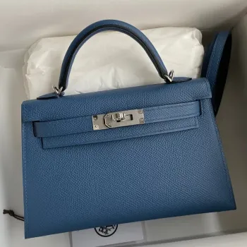 Kelly Mini II Sellier Handmade Bag In Blue Agate Epsom Calfskin