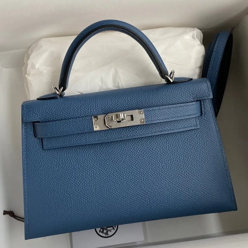 Kelly Mini II Sellier Handmade Bag In Blue Agate Epsom Calfskin
