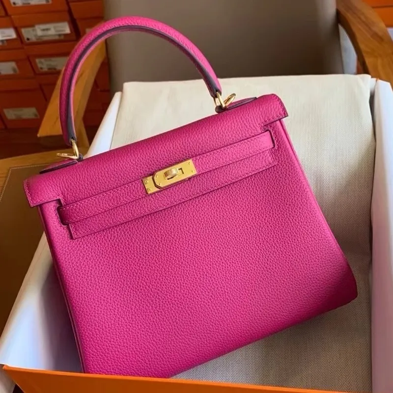 Kelly Retourne 25 Handmade Bag In Rose Purple Clemence Leather
