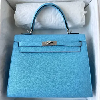 Kelly Sellier 25 Handmade Bag in Blue Azteque Epsom Calfskin