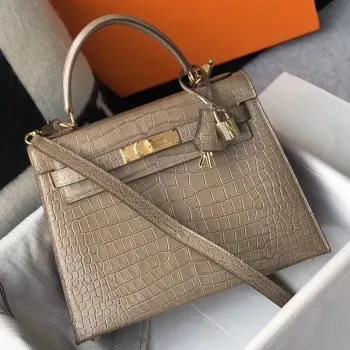Kelly 25cm Bag In Taupe Embossed Crocodile