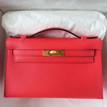 Kelly Pochette Handmade Bag In Rose Texas Epsom Calfskin