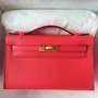 Kelly Pochette Handmade Bag In Rose Texas Epsom Calfskin