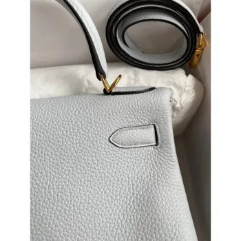 Kelly Retourne 28 Handmade Bag In Blue Glacier Clemence Leather