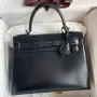 Kelly Sellier 28 Handmade Bag In Black Box Calfskin