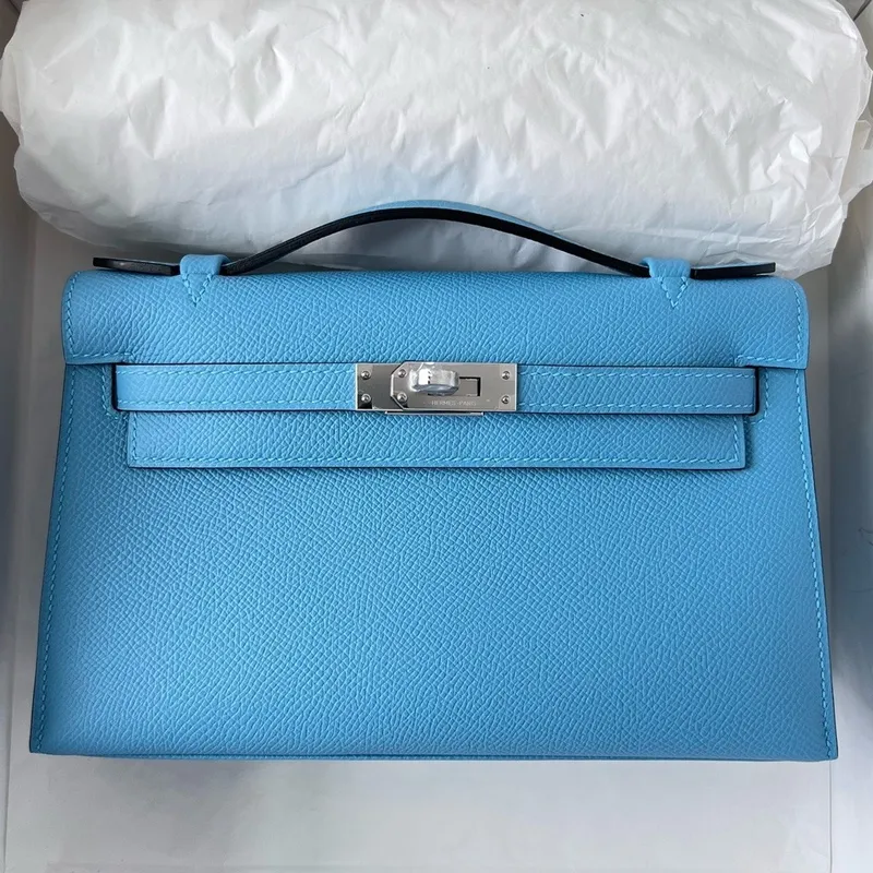 Kelly Pochette Handmade Bag In Blue du Nord Epsom Calfskin