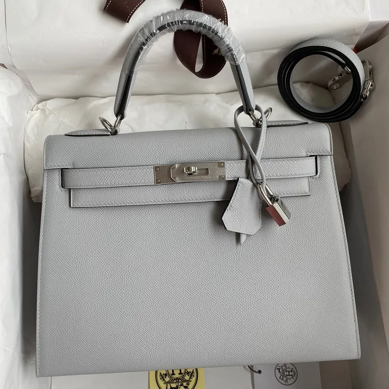 Kelly Sellier 32 Handmade Bag in Blue Glacier Epsom Calfskin