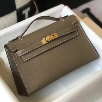 Kelly Pochette Bag In Taupe Grey Epsom Leather