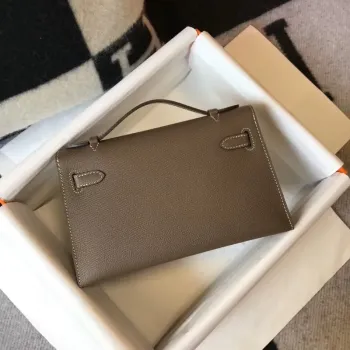 Kelly Pochette Bag In Taupe Grey Epsom Leather