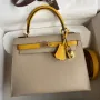 Kelly Sellier 25 Bicolor Bag in Trench and Yellow Epsom Calfskin