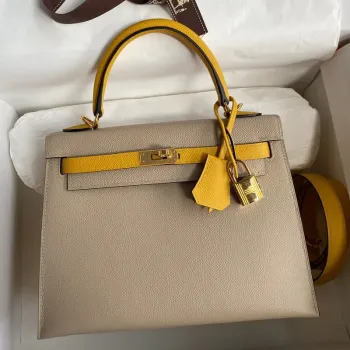 Kelly Sellier 25 Bicolor Bag in Trench and Yellow Epsom Calfskin