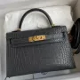 Kelly Mini II Sellier Handmade Bag In Graphite Matte Alligator Leather
