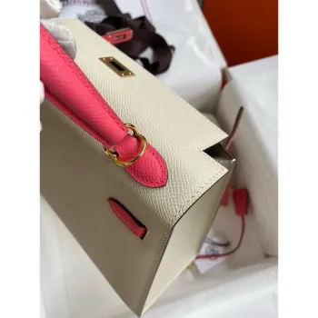 Hermes HSS Kelly Sellier 25 Bag in Craie and Rose Lipstick Epsom Calfskin