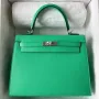 Kelly Sellier 25 Handmade Bag in Vert Comics Epsom Calfskin