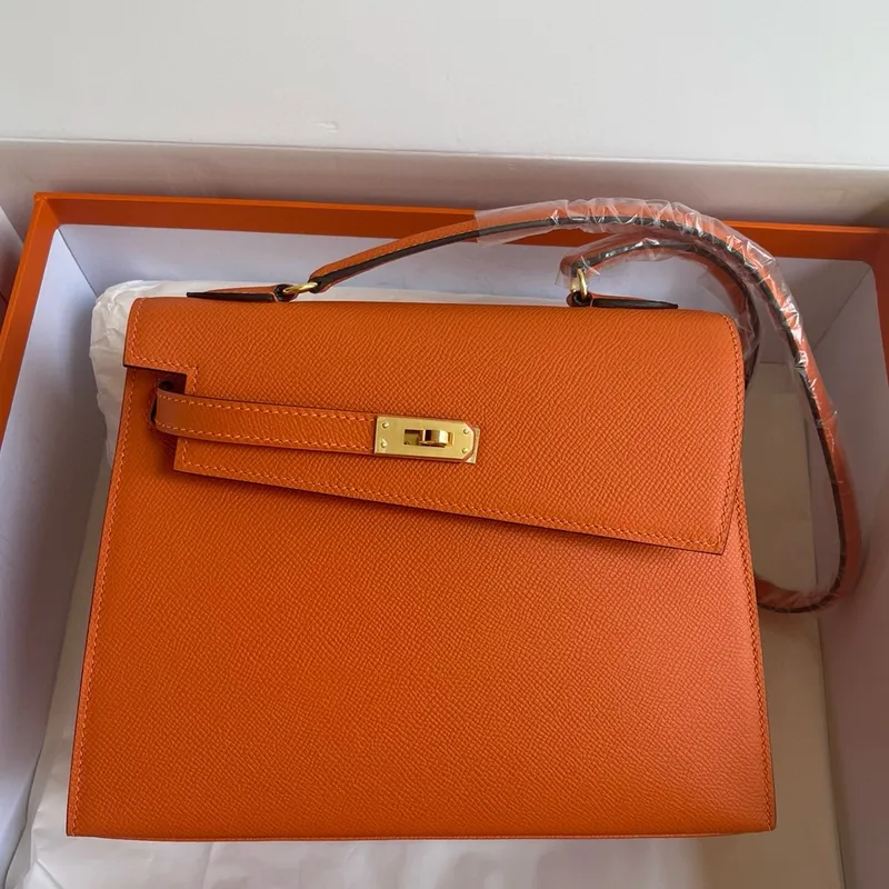 Kelly En Desordre 20 Handmade Bag in Orange Epsom Calfskin