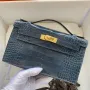 Hermes Blue Shiny Alligator Crocodile Kelly Pochette Bag