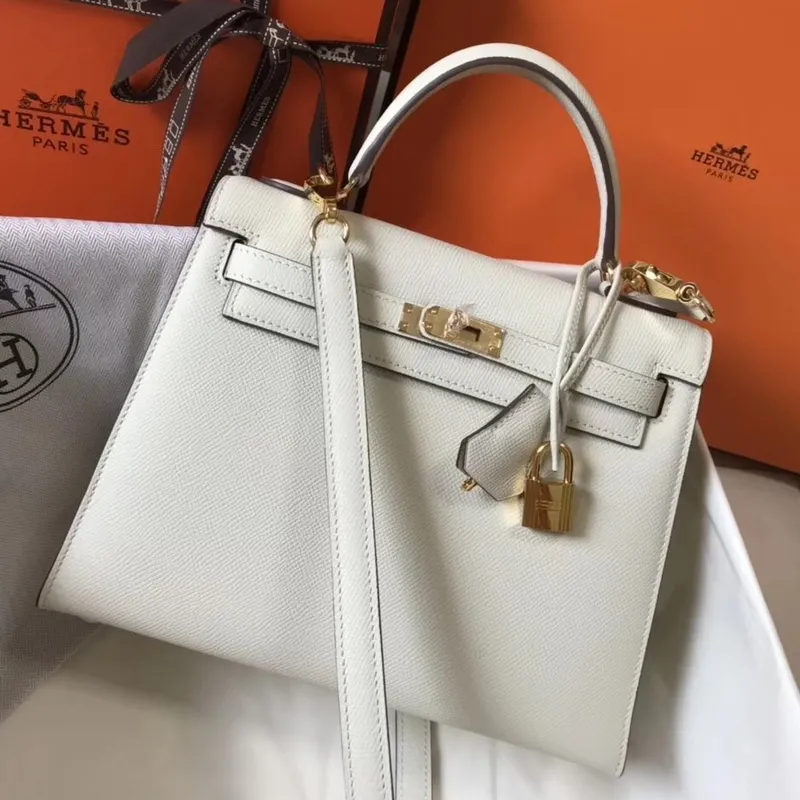 Kelly 25cm Sellier Bag In White Epsom Leather