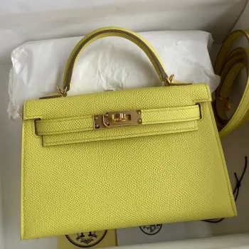 Kelly Mini II Sellier Handmade Bag In Lime Epsom Calfskin