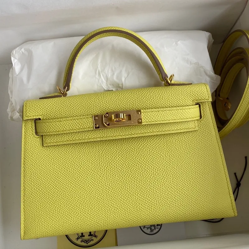 Kelly Mini II Sellier Handmade Bag In Lime Epsom Calfskin