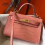 Kelly Mini II Bag In Pink Crocodile Embossed Leather