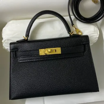 Kelly Mini II Sellier Handmade Bag In Black Chevre Mysore Leather