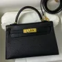 Kelly Mini II Sellier Handmade Bag In Black Chevre Mysore Leather