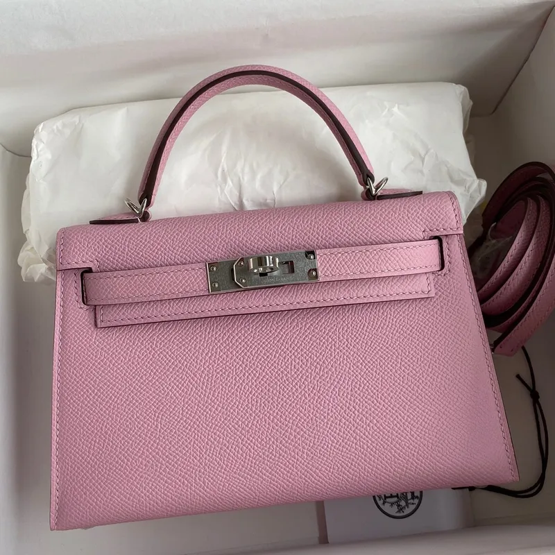 Kelly Mini II Sellier Handmade Bag In Mauve Sylvestre Epsom Calfskin
