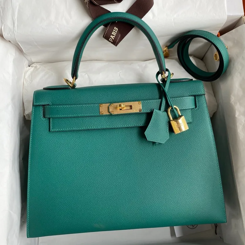 Kelly Sellier 32 Handmade Bag in Malachite Epsom Calfskin