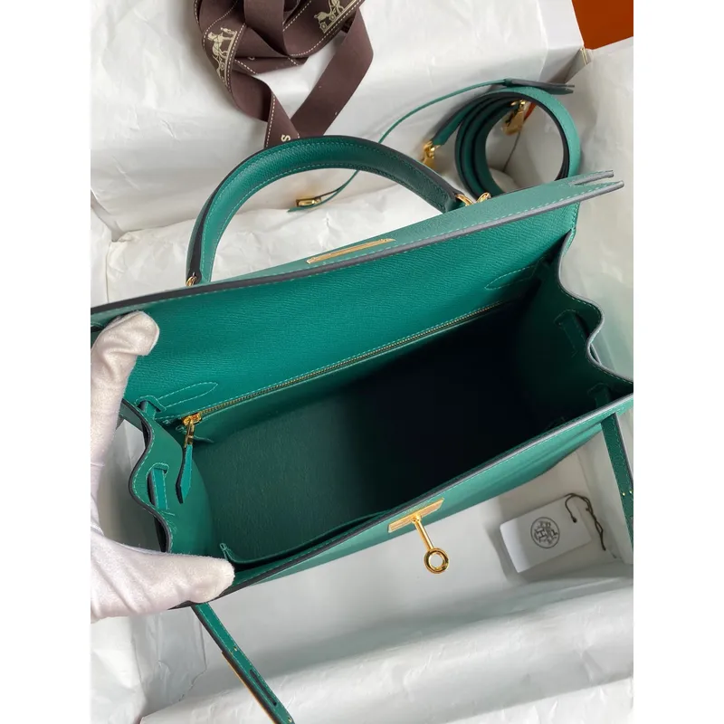 Kelly Sellier 32 Handmade Bag in Malachite Epsom Calfskin
