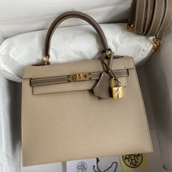 Kelly Sellier 25 Bicolor Bag in Trench and Taupe Epsom Calfskin