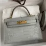 Kelly Mini II Sellier Handmade Bag In Pearl Grey Matte Alligator Leather