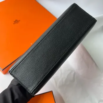 Kelly Pochette Handmade Bag In Black Chevre Mysore Leather