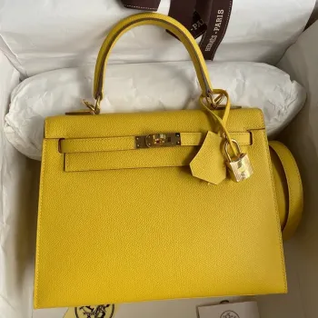 Kelly Sellier 25 Handmade Bag in Jaune de Naples Epsom Calfskin