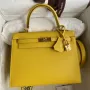 Kelly Sellier 25 Handmade Bag in Jaune de Naples Epsom Calfskin