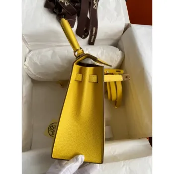 Kelly Sellier 25 Handmade Bag in Jaune de Naples Epsom Calfskin