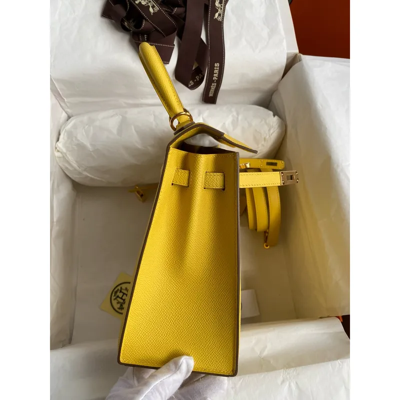 Kelly Sellier 25 Handmade Bag in Jaune de Naples Epsom Calfskin