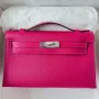 Kelly Pochette Handmade Bag In Rose Mexico Chevre Mysore Leather